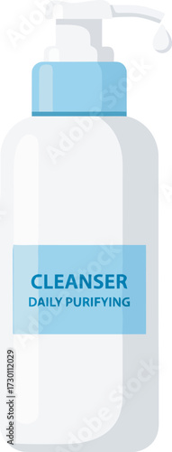 White bottle of daily purifying cleanser with pump dispenser.