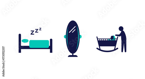 Symbols Representing Sleep Reflection and Caring for a Child in a Crib