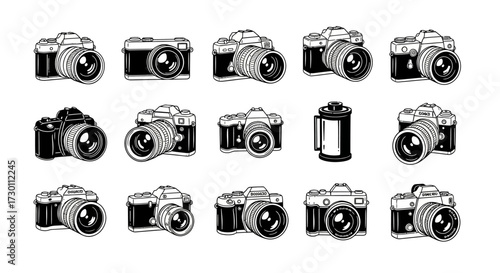 A Collection of Vintage Style Cameras and Film Rolls Representing the Art of Photography and Capturing Memories Through Imaging
