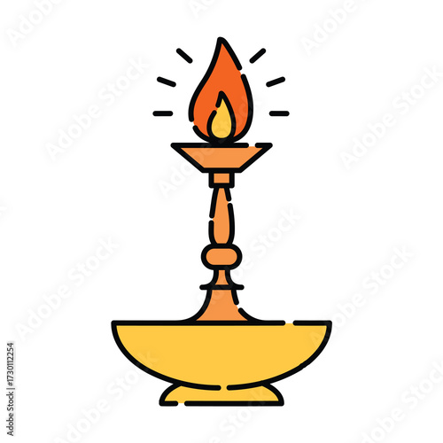 Tall Brass Aaarti Lamp with Flame