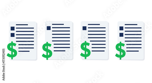 Financial document analysis and expense tracking with monetary symbols on multiple papers representing cost management and budget planning strategies