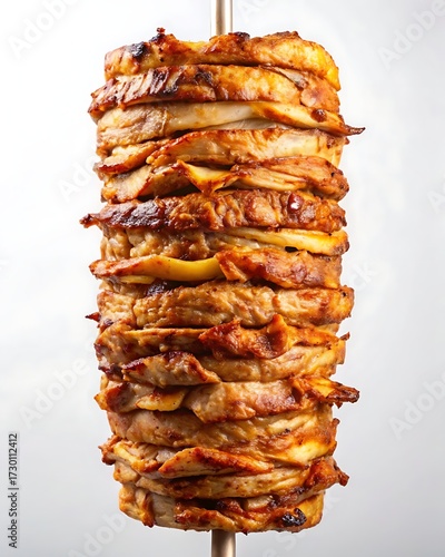 Delicious chicken shawarma on a spit, a popular middle eastern street food
