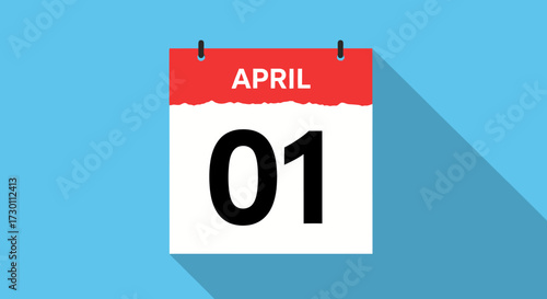A Simple Calendar Page Showing April First With A Long Shadow Against A Light Blue Background Representing The First Day Of April