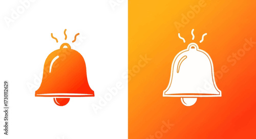 Illustration of an alerting bell icon with sound waves emanating from the top set against a contrasting white and orange background for notifications and alerts
