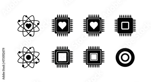 Exploring the Intersection of Science Technology Medicine and Innovation Through Abstract Digital Icons Representing Biological and Computing Concepts