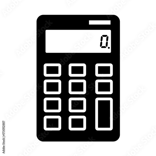 White calculator icon with digital display showing zero isolated on transparent background
