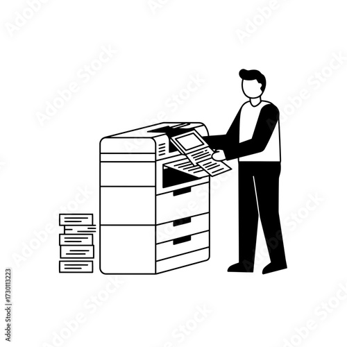 Person using a photocopier machine to make copies isolated on transparent background