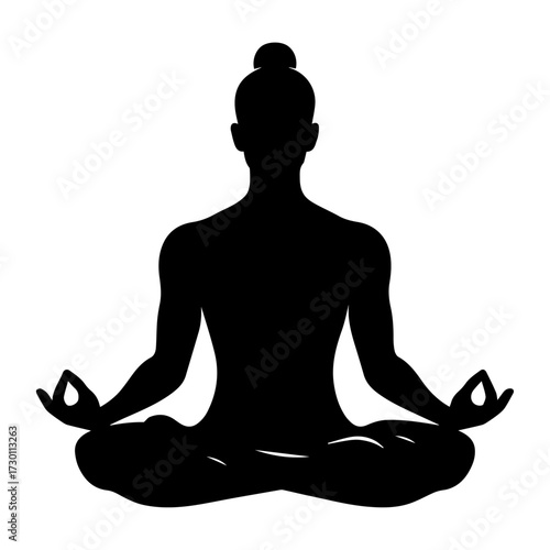 Yoga silhouette vector illustration of a woman meditating in lotus pose