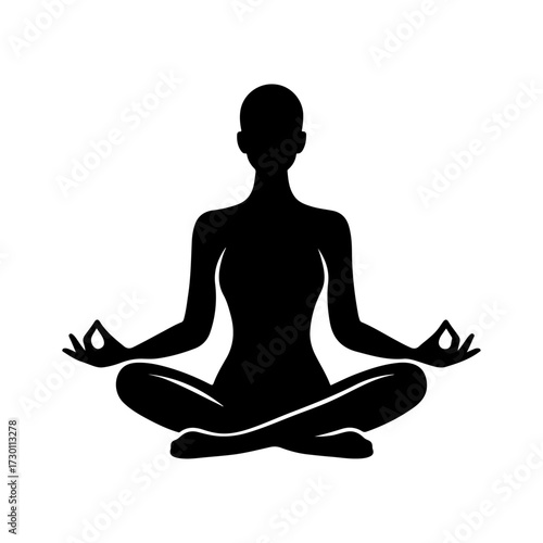 Yoga silhouette vector illustration of a woman meditating in lotus pose