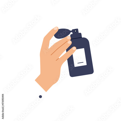 Hand holding a vintage-style perfume bottle with a bulb atomizer