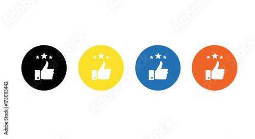 Customer Satisfaction Icons Representing Quality And Positive Feedback With Thumbs Up And Star Ratings