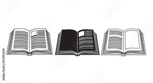 Collection of Open Books Showing Text Pages and Illustrations for Reading and Education