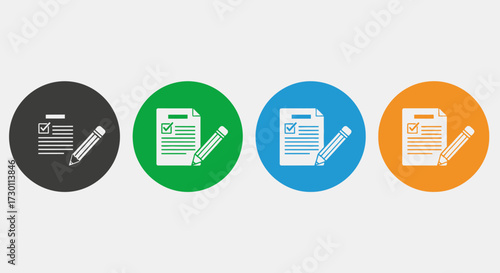 Collection of Iconography Representing Documents Checklists and Writing Tools in Various Colors and Styles