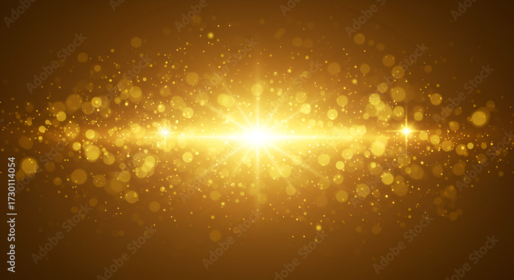 Obraz premium Radiant Golden Light Burst with Sparkling Bokeh Overlay for Festive Designs