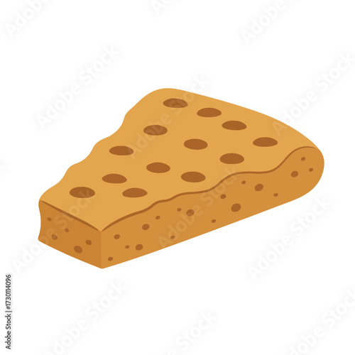 Tan flatbread wedge, with dotted brown holes, sits at an angle