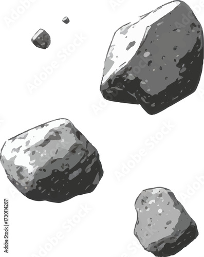 
Simple logo of floating rocks, white background, no shadows, grayscale.

