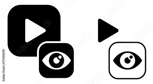 Video Playback and User View Analytics Tracking Icons for Digital Media Platforms and Applications