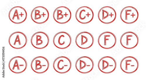 Academic Grading System Showing Various Letter Grades From A Plus To F Minus For Educational Evaluation