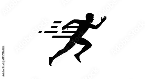 Dynamic Silhouette of a Runner in Full Stride Capturing the Essence of Speed and Athletic Performance with Abstract Motion Lines Representing Momentum and Energy