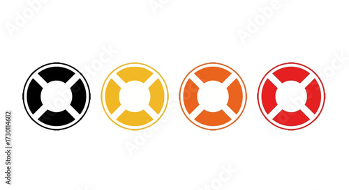 Set of Four Circular Lifebuoy Symbols in Different Colors Representing Safety and Rescue Services