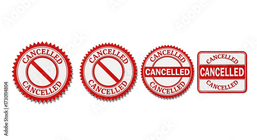Collection of Four Red Cancelled Stamps with Different Designs Indicating Prohibition and Cancellation Status