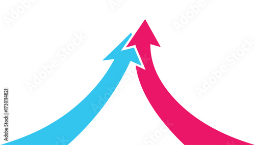 Vector art of two arrows, one blue and one pink, merging and pointing upwards