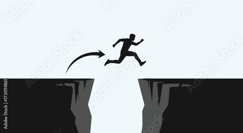 A silhouette of a person leaps across a wide chasm demonstrating courage and overcoming obstacles in life