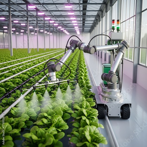 Automated Farming Robots Watering Crops.