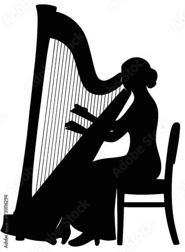 Female Harpist Silhouette Vector | Classical Musician Illustration