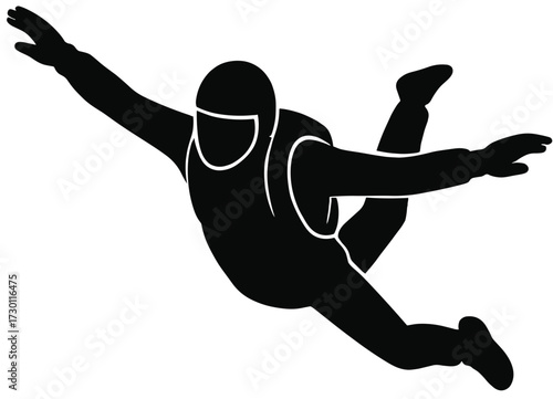 Skydiver Freefall Horizontal Silhouette Vector | Extreme Sport Design