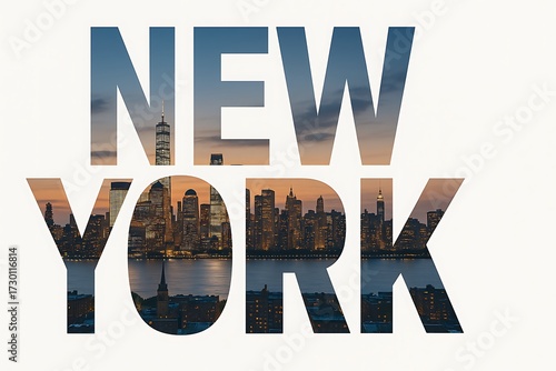 Stunning New York City Skyline with Iconic Typography at Dusk