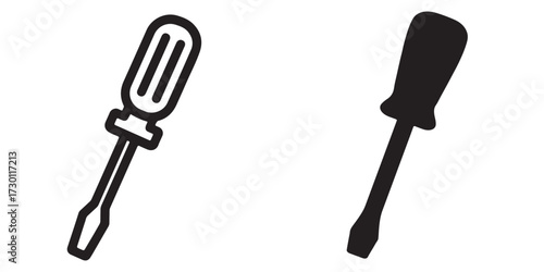 Screwdriver vector icons in outline and solid style for construction maintenance
