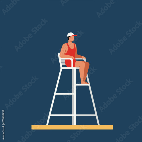 Lifeguard seated on his chair