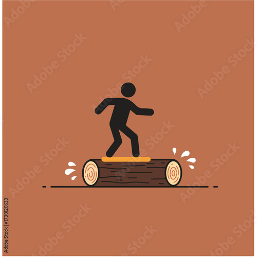 Person balances on log with springboard