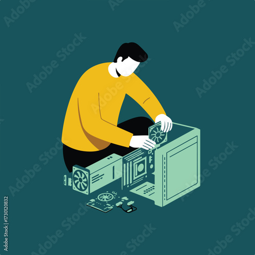 Repairman assembles PC