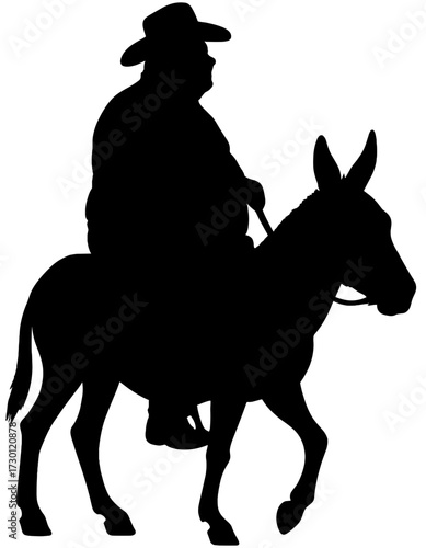 Cowboy on Donkey Silhouette Vector | Rural Farmer and Mule Illustration