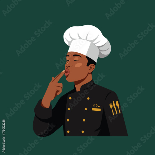 Chef in uniform tastes food