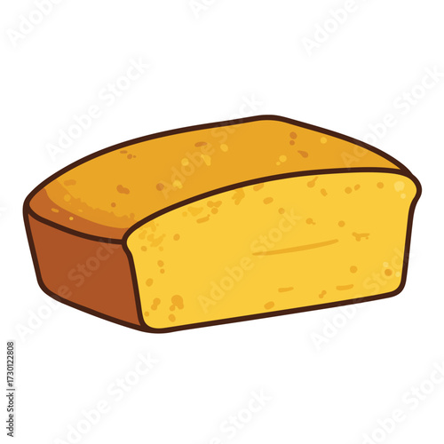 Rectangular sponge cake with dark outline, light yellow color