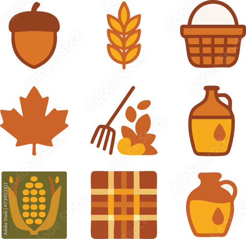 Autumn Fall Harvest Season Vector Icons Set.
