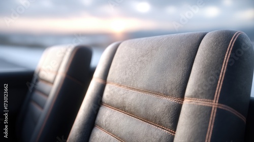 Macro Close Up Of Car Seat Interior With Cinematic HDR Lighting And Selective Focus
