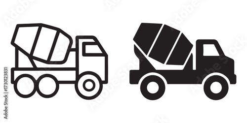 Concrete mixer truck icons in vector design representing construction vehicle