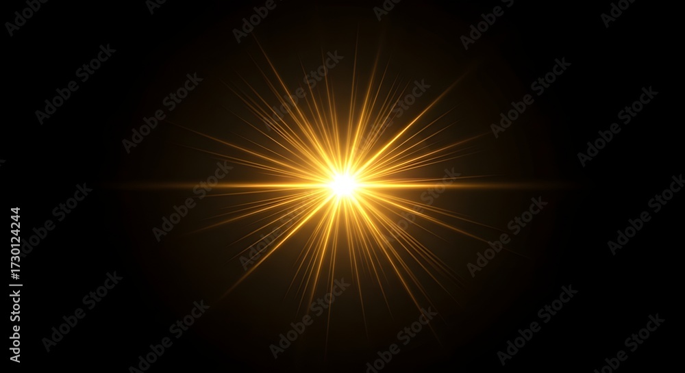 Obraz premium Golden glowing starburst on black background