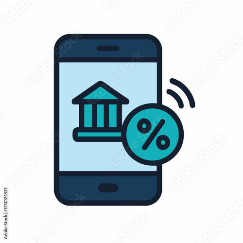 Mobile Banking App with Interest Rate and Discount Symbol.