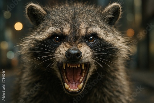 Snarling Raccoon Close-Up