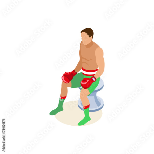 Boxer Wearing Red Boxing Gloves and Green Socks Sitting on a Stool