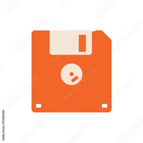 Simple graphic of an orange floppy disk with a light beige label