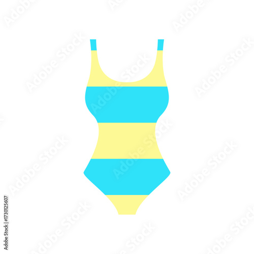 Yellow and Blue Striped One-Piece Swimsuit on a White Background