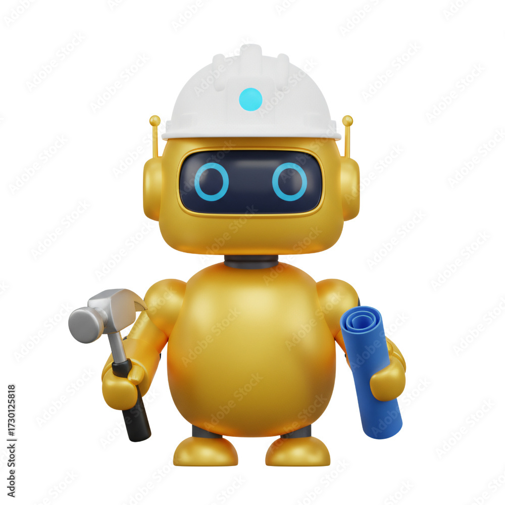 Fototapeta premium Robot construction worker with a hard hat