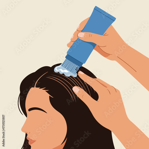 Woman's hair is being treated by a blue brush applicator