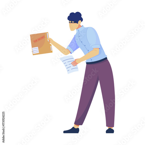Man in Mask Examining Documents and Folder for Information Verification